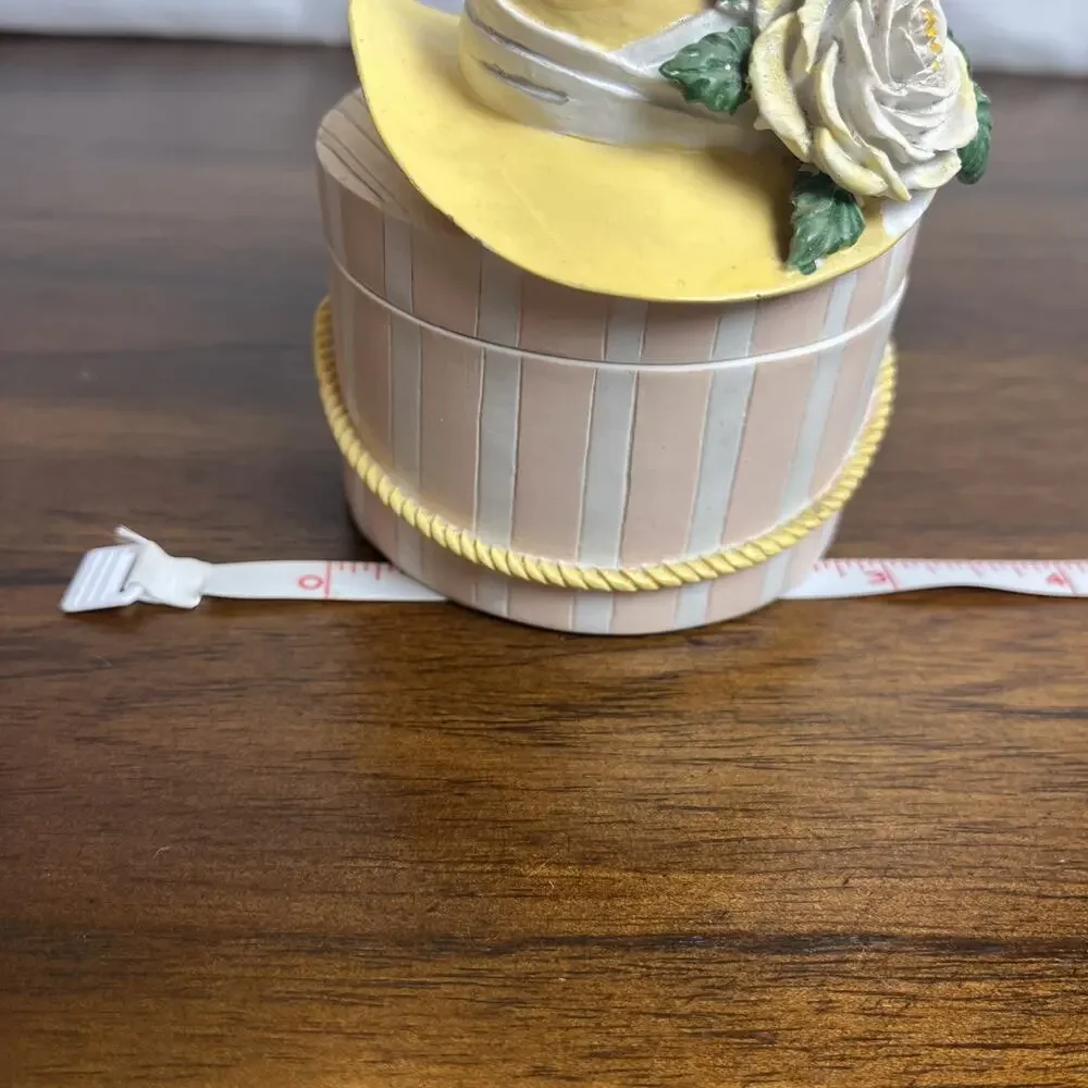 VTG Two's Company 3” Trinket Box Round Hat Box Yellow Flower Easter Spring Gift